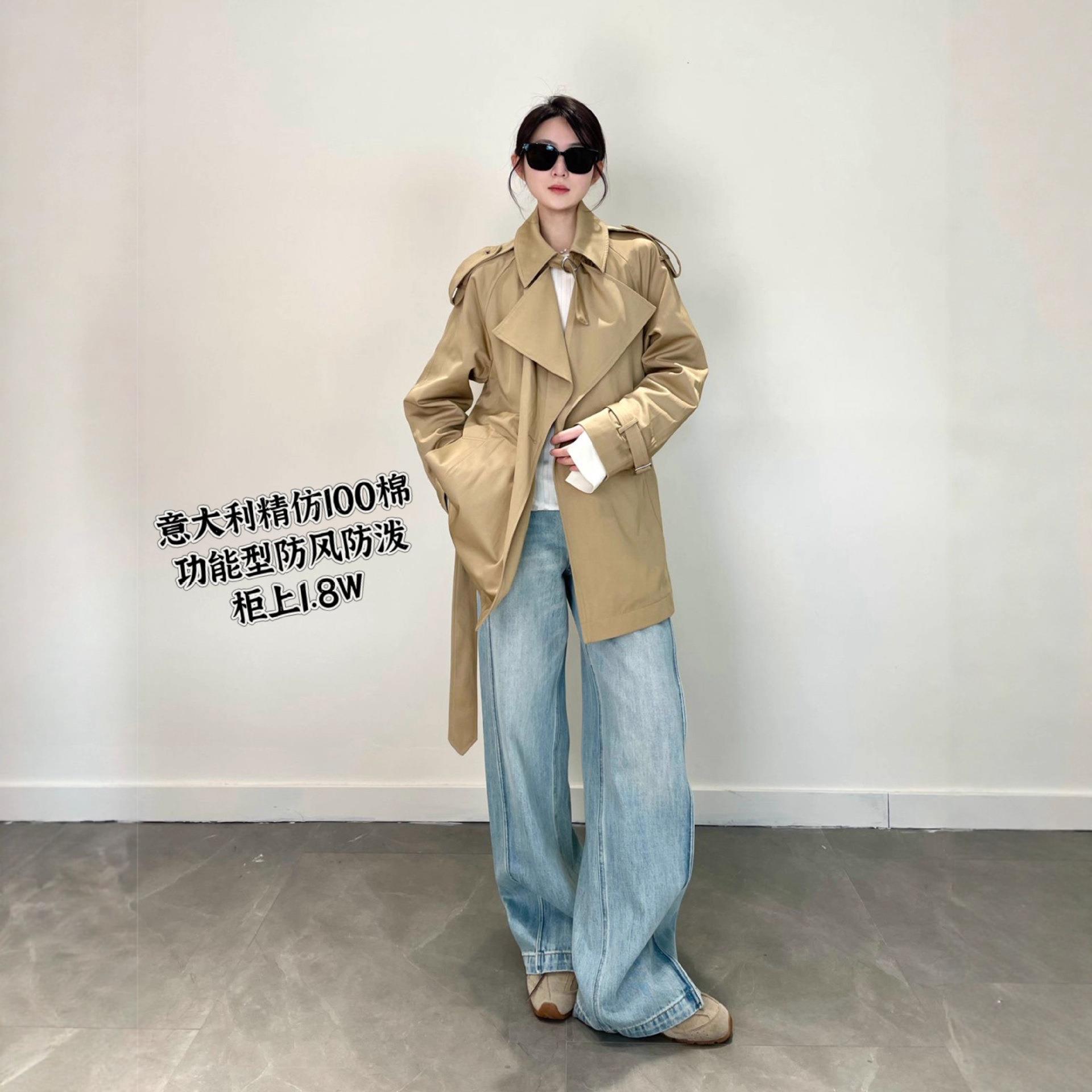 精100棉 单排扣翻领英伦风中长款风衣外套女2025秋新款G101315