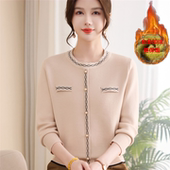 中老年女秋冬新款 妈妈装 小香风一体绒针织衫 保暖百搭毛衣打底上衣