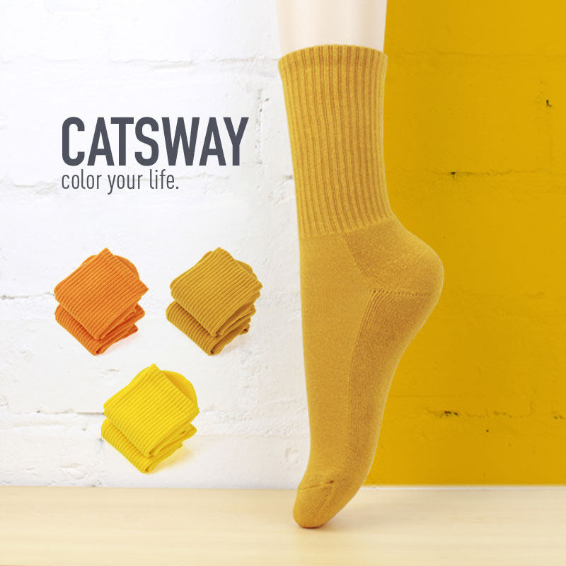 明黄橘色袜子秋冬中筒棉袜情侣男女厚底橙色姜黄本命结婚运动舞蹈