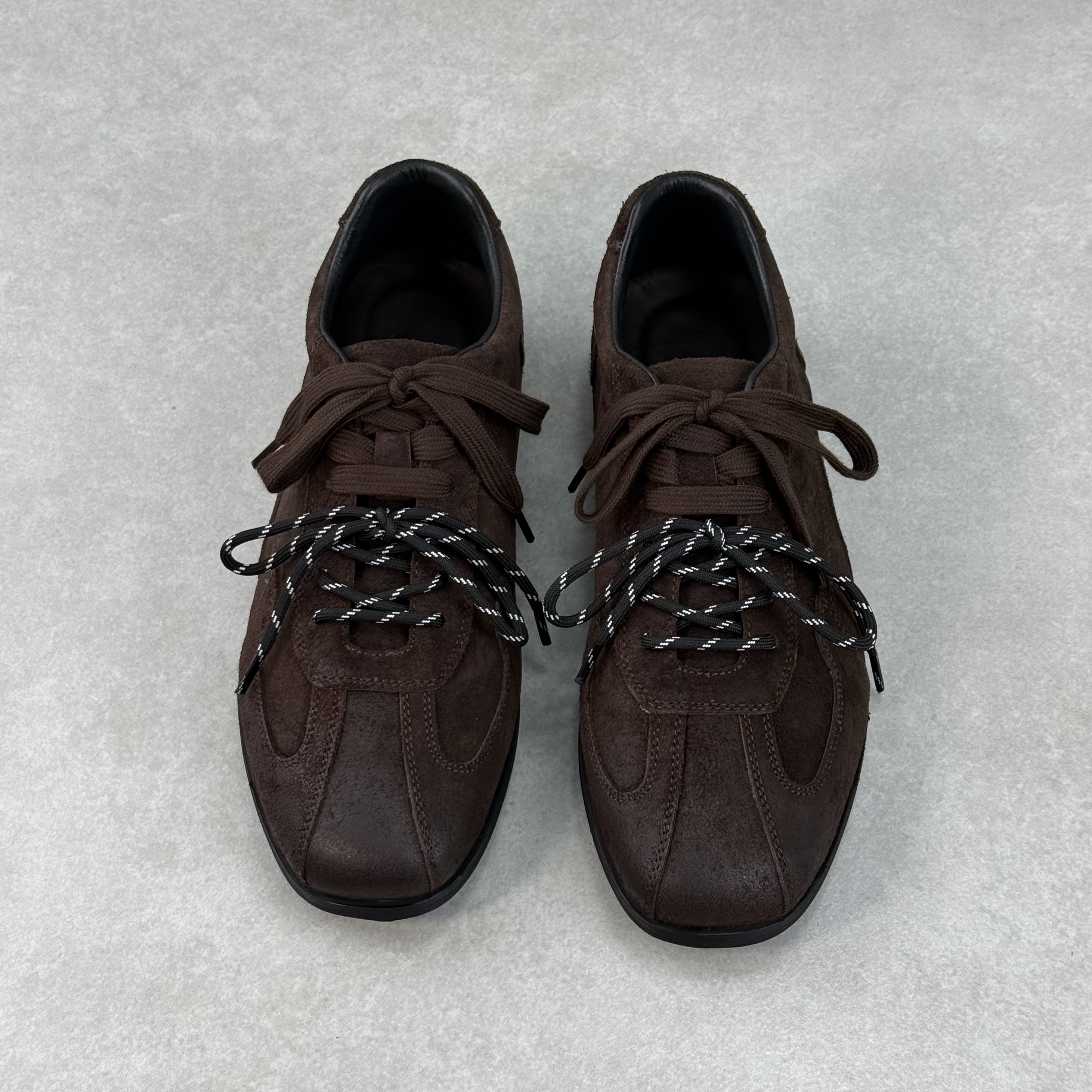 日系复古运动薄底德训鞋情侣款绑带小众磨砂皮做旧休闲鞋美式男鞋