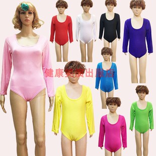 女孩童长袖连体三角裤练功服拉丁体操芭蕾舞服牛奶棉低圆领演出服