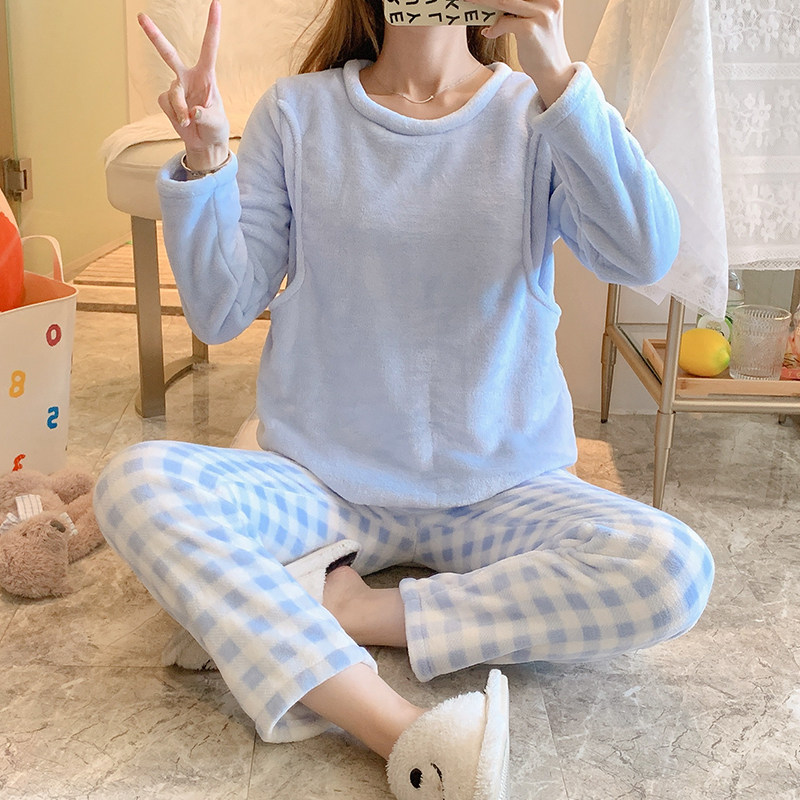 加厚珊瑚绒月子服冬季孕妇睡衣