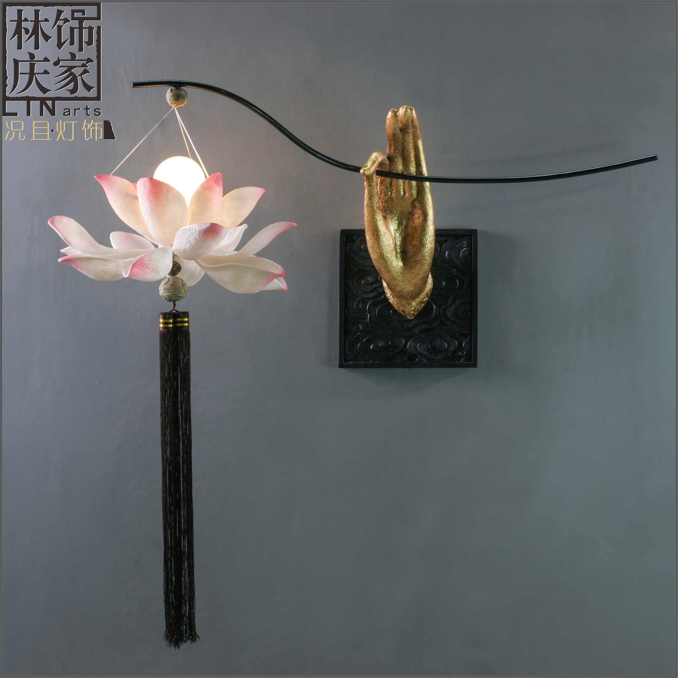 新中式灯具客厅卧室茶楼过道现代简约禅意壁灯树脂佛手莲芯墙饰灯