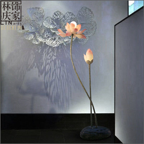 新中式客厅装饰莲花灯茶室落地灯