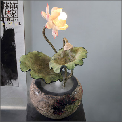 新中式客厅桌面荷花灯流水喷泉装饰摆件书房茶室摆设和气生财水景