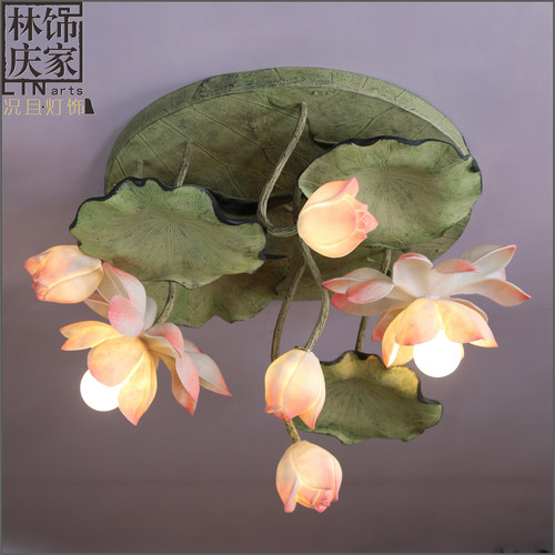 现代新中式客厅圆形吊灯简约荷花艺术灯中国风树脂莲花卧室吸顶灯 - 封面