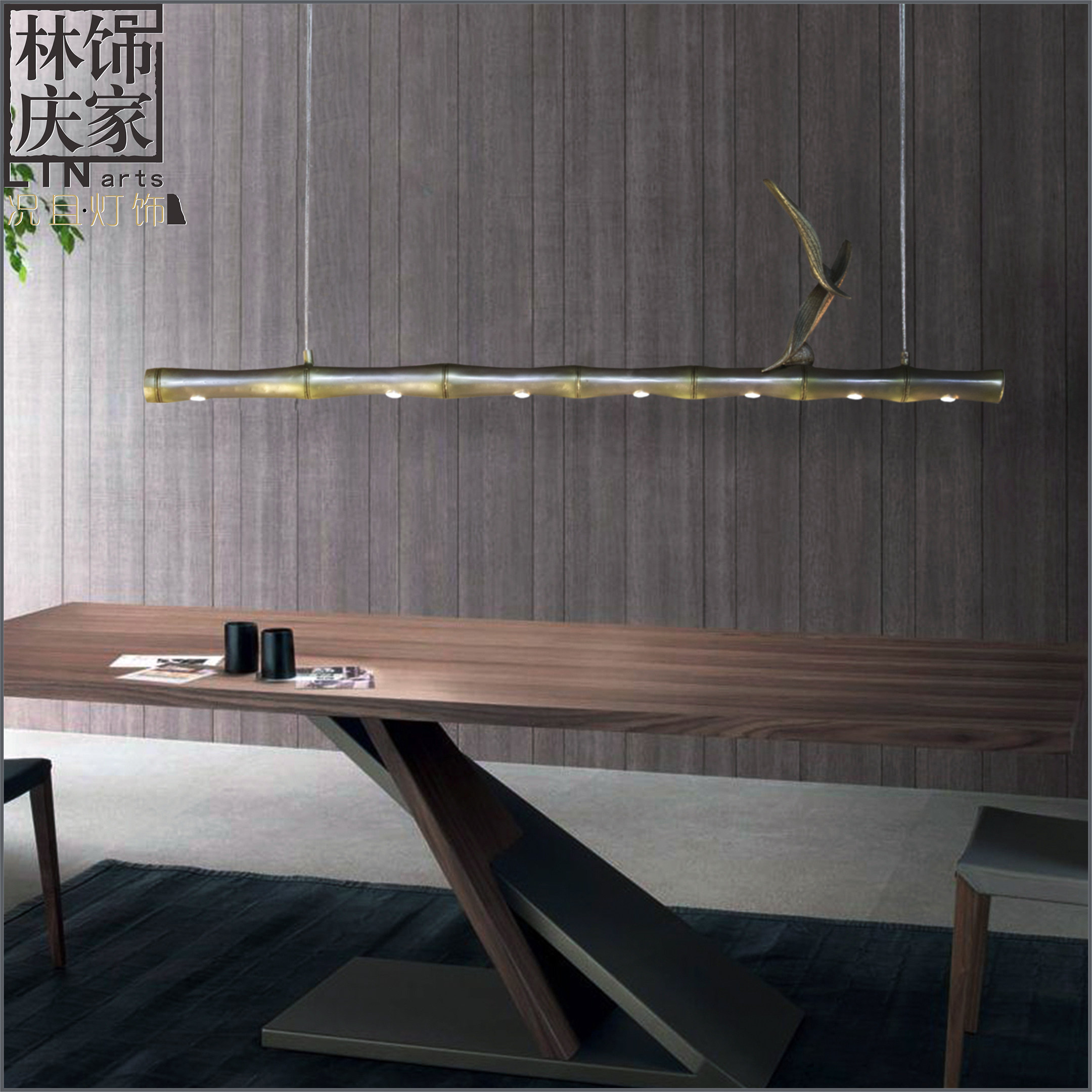 新中式竹节LED创意吊灯 简约现代餐厅灯书房仿古田园风格装饰灯具