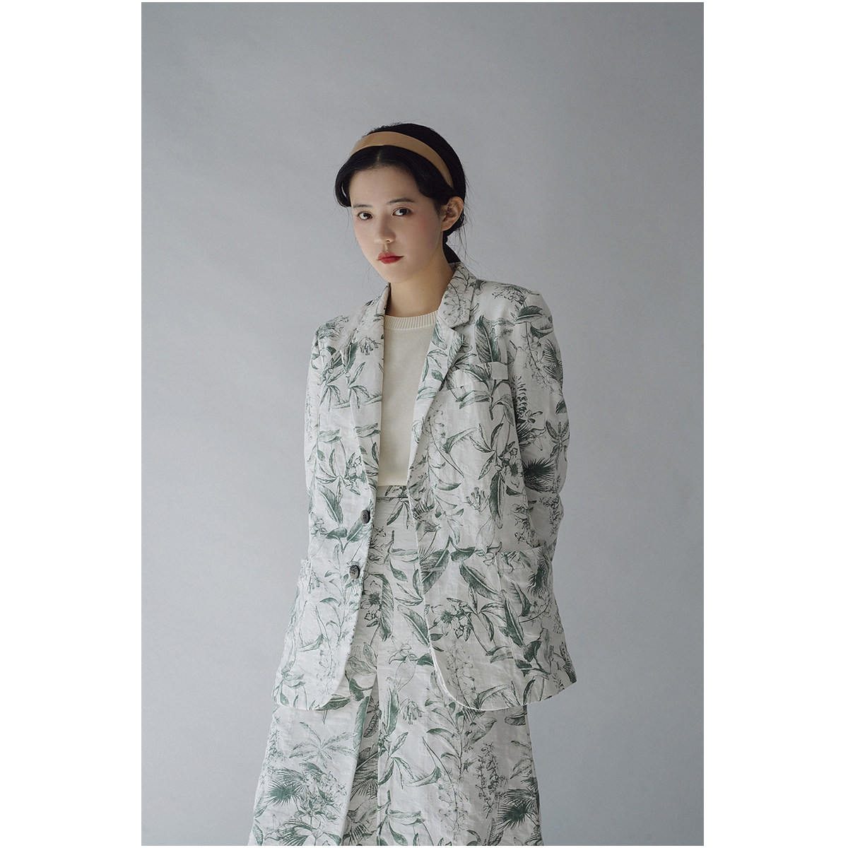 日本植物印花宽松西装外套