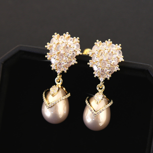 2026新款 耳环气质耳坠镶锆石珍珠耳饰s925银针轻奢高级感耳钉 爆款