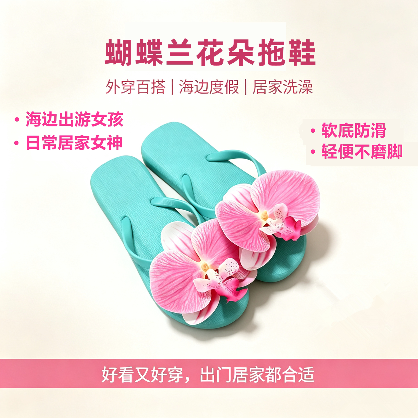 2026新款花朵蝴蝶兰人字拖仙女泰国度假拍照凉拖轻便防滑外穿拖鞋
