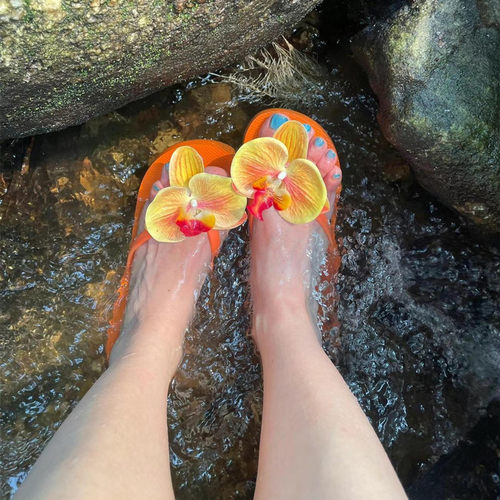 海边百搭女夏外穿韩系纯欲风夹脚易梦玲同款蝴蝶兰人字拖橘色拖鞋
