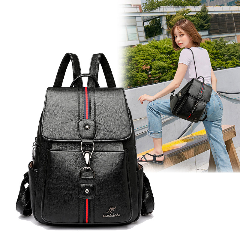 正品袋鼠双肩包女真皮2026年新款韩版正品大容量软皮防盗妈咪背包