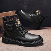 男鞋 靴 百搭工装 秋冬新款 复古厚底系带马丁靴青年加绒高帮皮面时尚