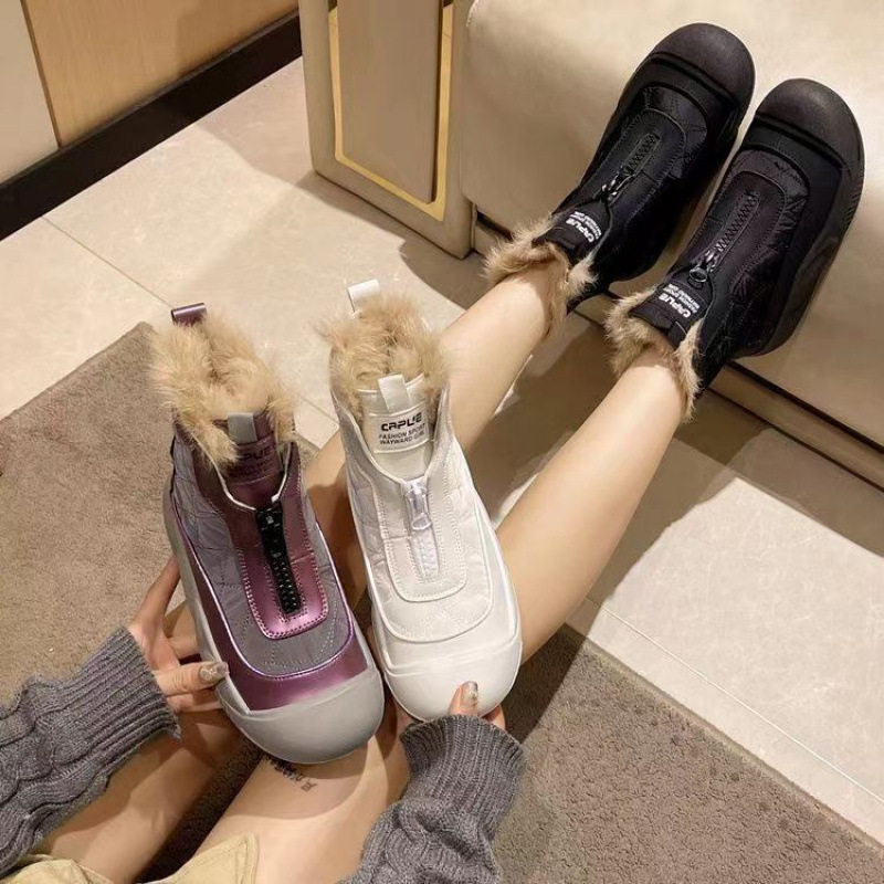 马丁靴女冬季新款皮面加绒雪地靴女厚底保暖舒适轻便棉鞋女鞋