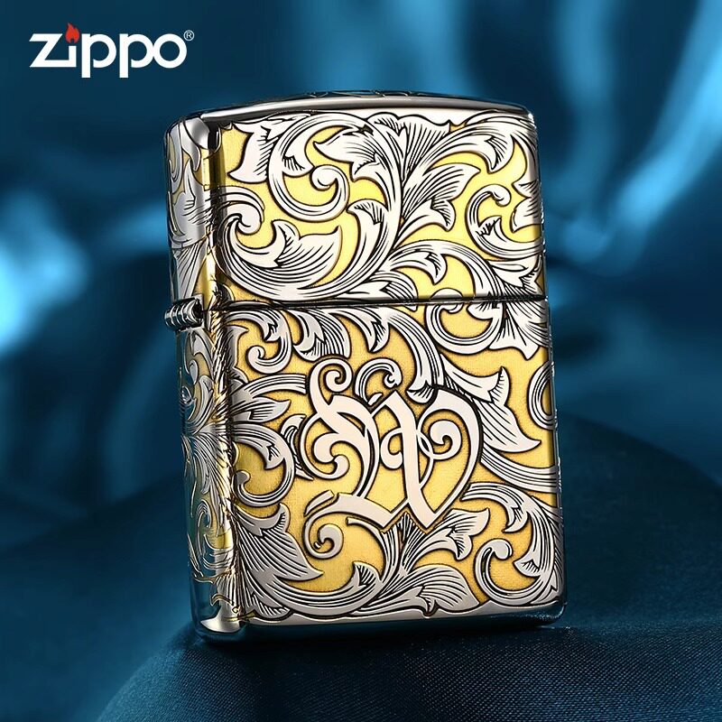 zipoo芝宝正版银色激光精雕爱心唐草纹防风煤油打火机情侣礼物男