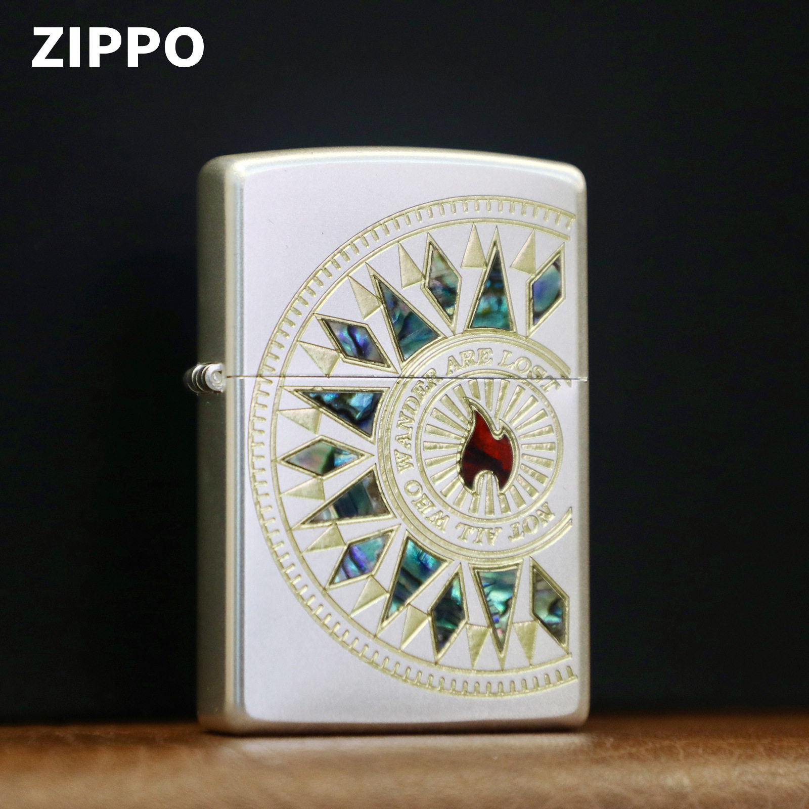 Zippo芝宝正品打火机个性磨砂银贝壳火焰罗盘礼物煤油砂轮
