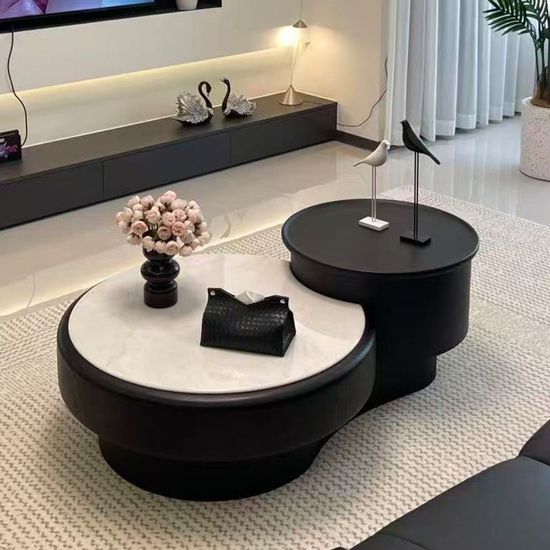 意式极简大理石茶几圆形高低组合