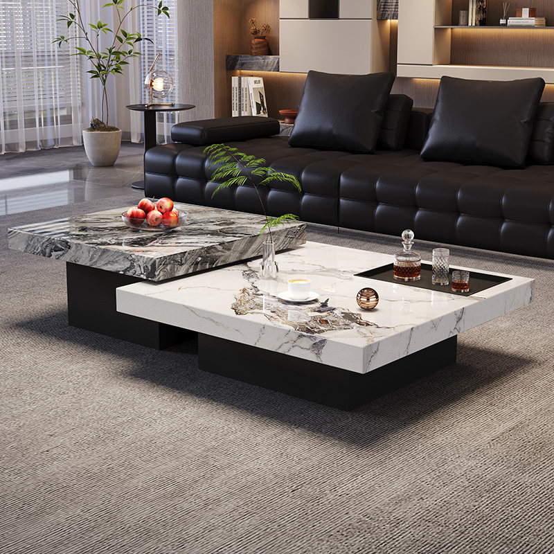 政府补贴极简天然大理石茶几轻奢网红2025新款高端客厅高低组合