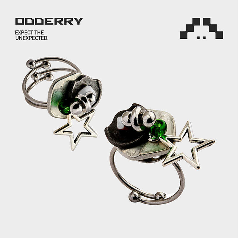ODDERRY星型纽扣戒指环女钛钢指圈手工中古风小众复古首饰高颜值