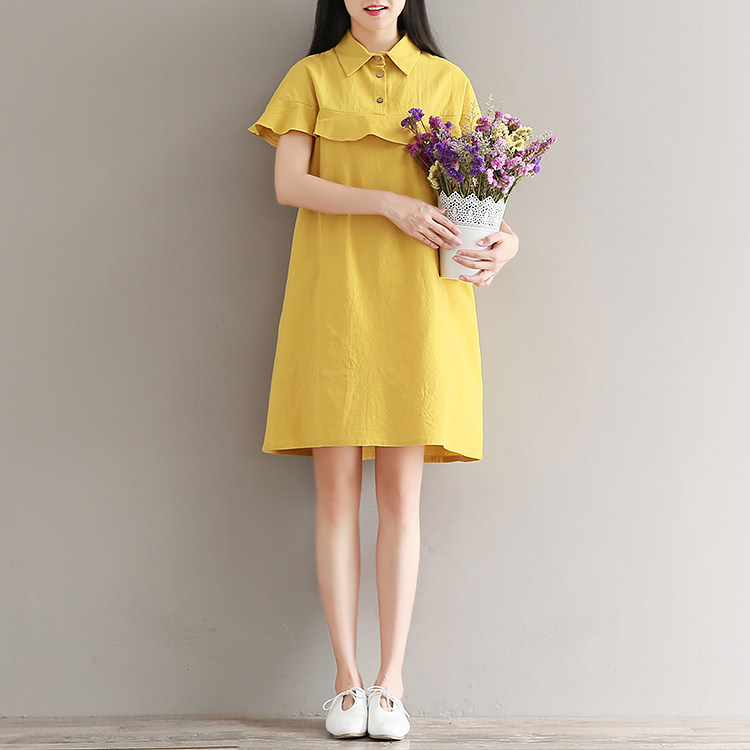 Mianma home 2019 New products literature Easy cotton material Wood ear Sleeveless Lapel Short sleeved Mid length version Dressin the Women's clothing/Boutique , Large size women  category - from Buy2taobao.com to provide professional Taobao agent buy service