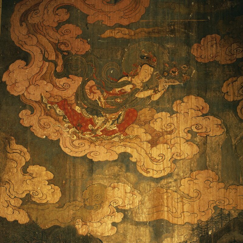 异域飞天复古喷绘背景敦煌莫高窟古装拍照直播背景布拍照幕布壁画