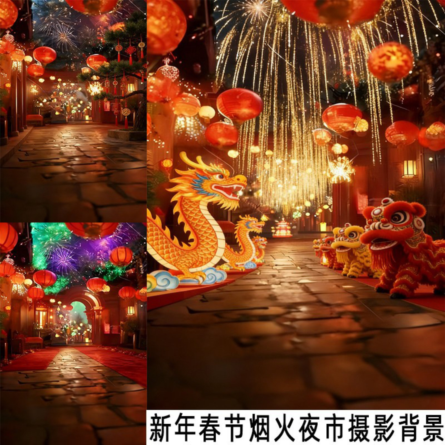 春节夜市烟火加厚无纺摄影背景布