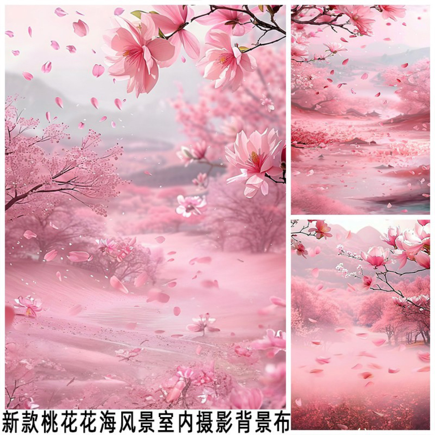 桃花花海风景背景布网红直播拍照