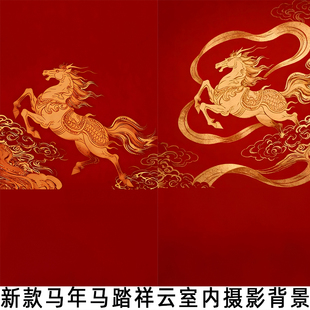 新款马踏祥云全家福节日聚餐摄影背景布影楼照相馆拍照加厚无纺布