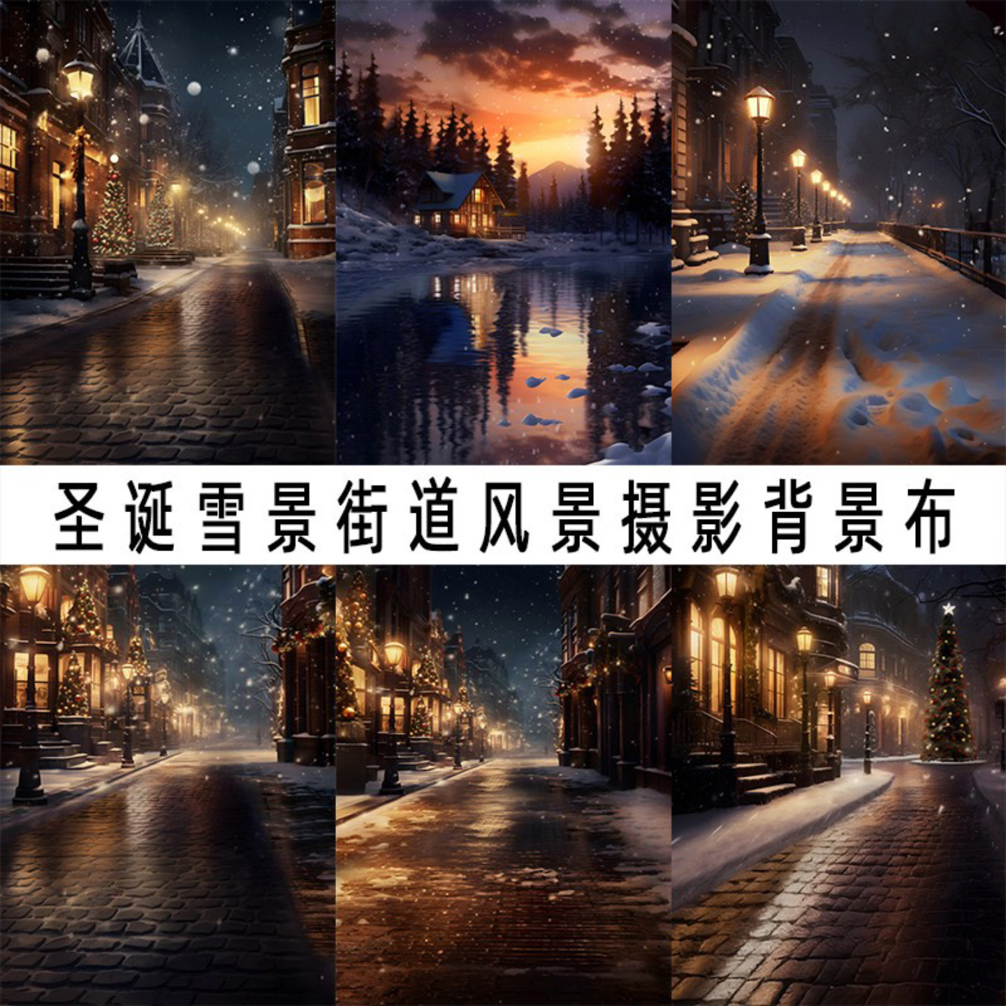 圣诞雪景街道风景摄影背景布照相