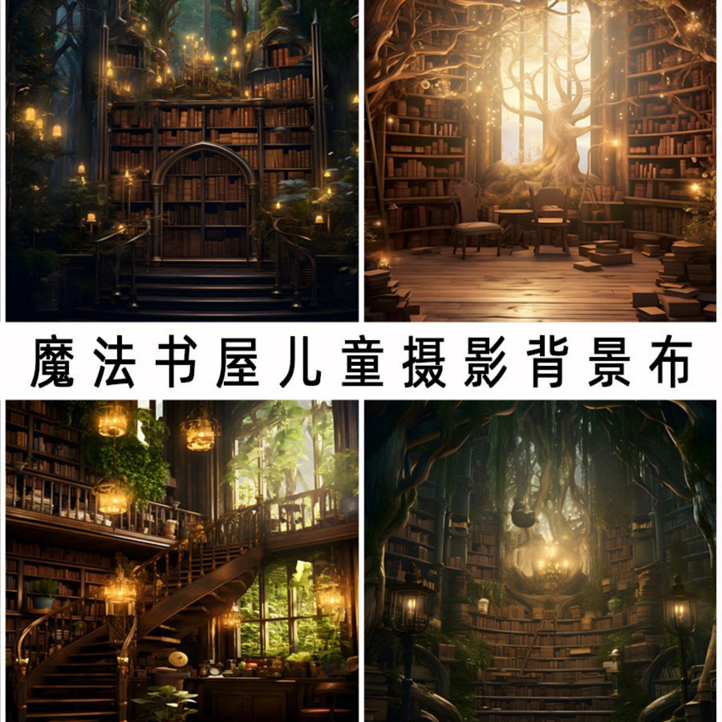 仿真魔法书屋背景布室内装饰拍照