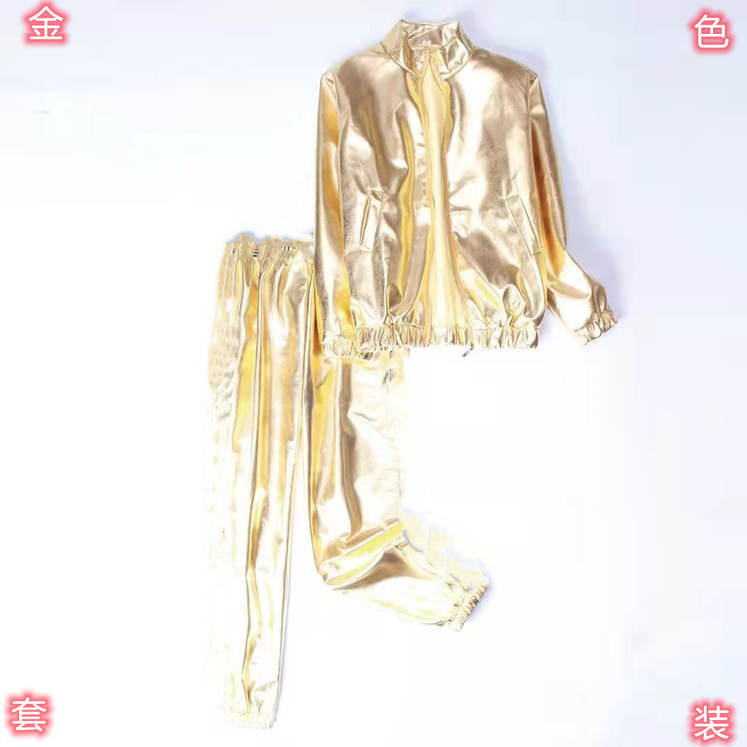 套装男舞蹈服亮面夹克男学生班服表演服团服定制街舞演出服上衣男