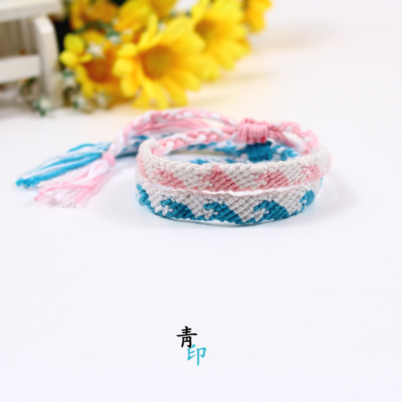蓝白浪花手绳编织友谊手链