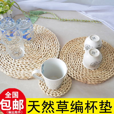 玉米皮草编防烫圆形隔热垫