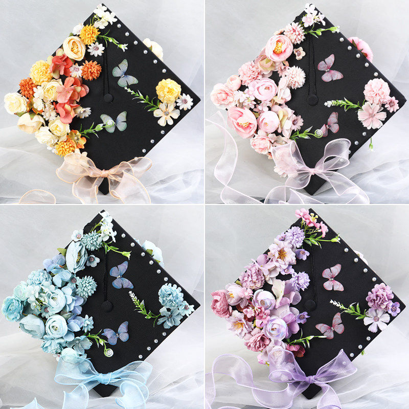 学士帽簪花装饰成品diy手工材料包 学士硕士毕业帽花朵真花套装