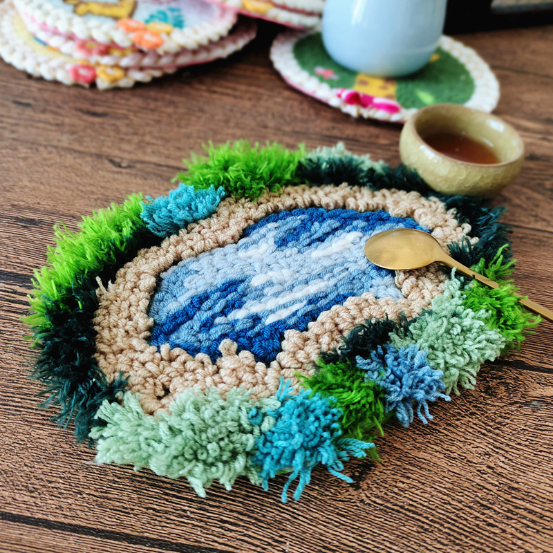 戳戳绣杯垫材料包毛线手工diy