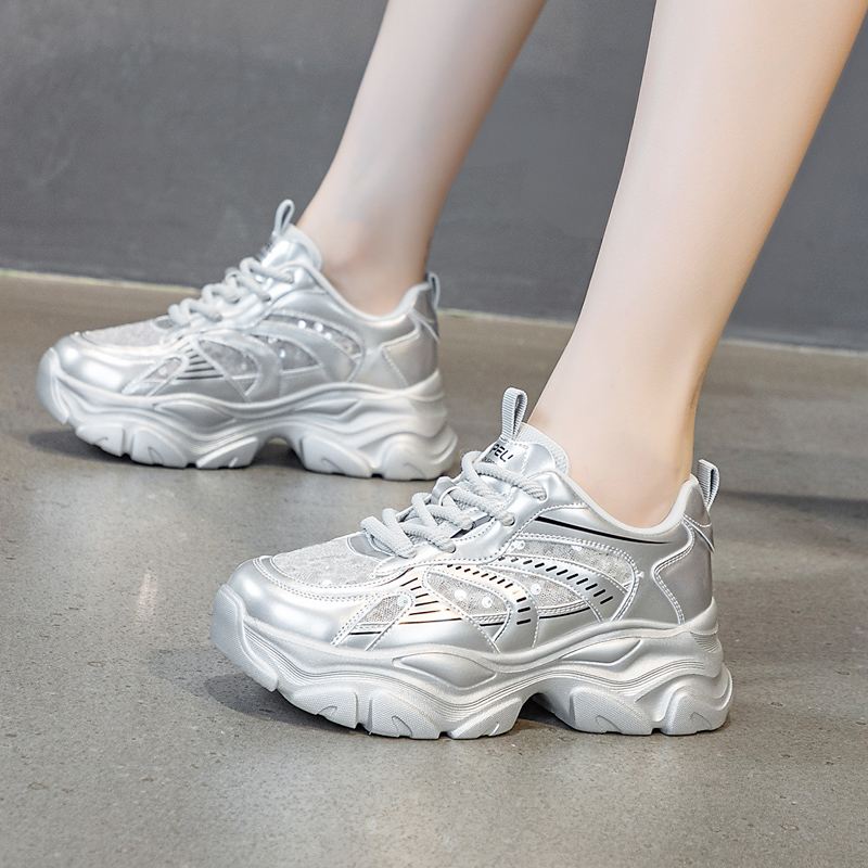 正品真皮老爹鞋女镂空网面运动鞋