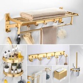 卫生间毛巾架免打孔太空铝浴室置物架洗手间放衣服神器折叠浴巾架