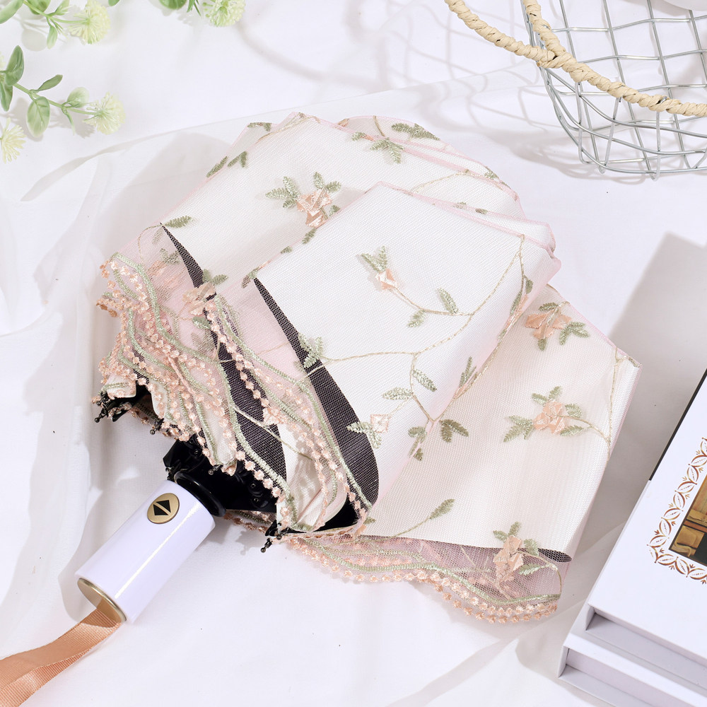 全自动宫廷风双层蕾丝伞防晒防紫外线太阳伞刺绣边黑胶遮阳伞女