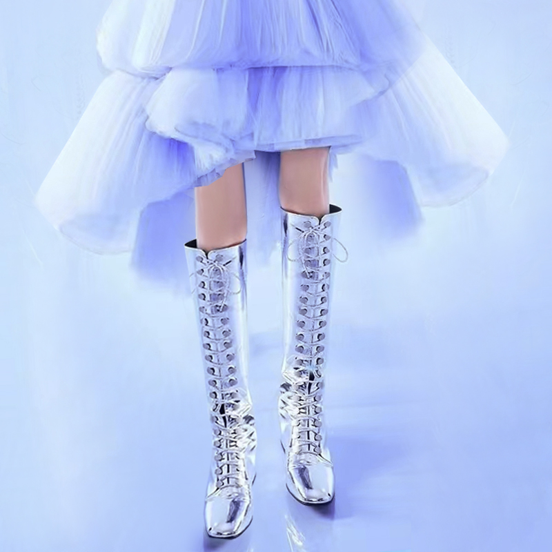 靴子女童高帮时尚走秀银色科技