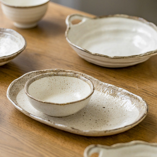 白津唐深盘粗陶不规则复古做旧