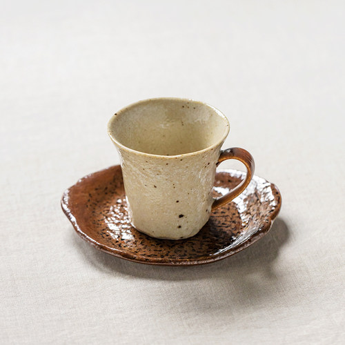 日本进口复古粗陶侘寂风咖啡杯日式手作小众下午茶杯马克杯碟套装