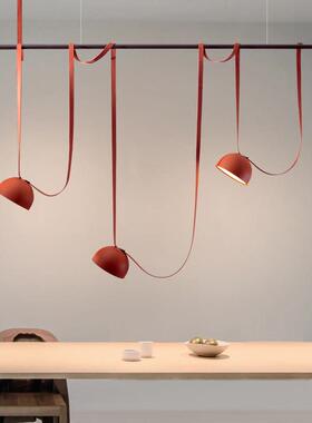 橙色三头极简皮带吊灯北欧艺术意大利设计师餐厅吧台创意个性前台
