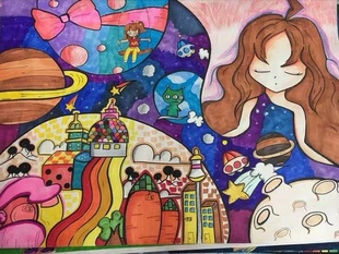 创意手抄报代画 环保儿童画代画科学幻想画科幻画代画儿童画漫画