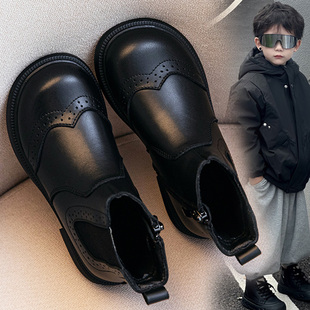男童马丁靴真皮2025秋冬新款儿童短靴加绒加厚中大童黑色皮靴软底