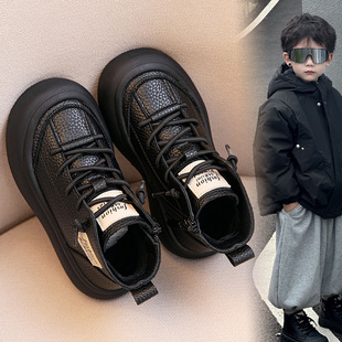 男童短靴软底2025秋冬新款儿童马丁靴真皮加绒二棉鞋宝宝大棉靴子