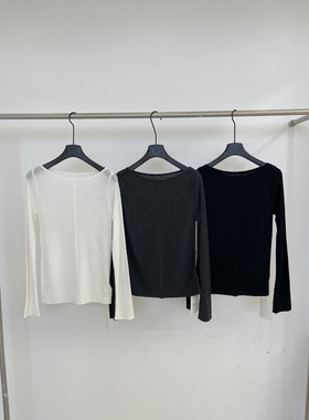 Hhh 2026年春季新款韩版肌理感小众长袖T恤女小个子薄款显瘦上衣