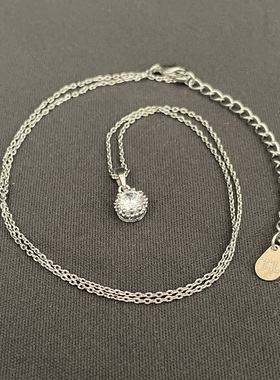 白金色锆石锁骨链项链