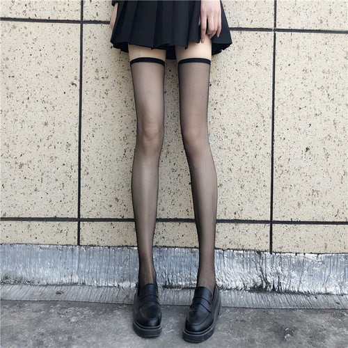 黑过膝夏季JK性感辣妹长筒防晒大腿黑色透明高筒袜白防臭塑型