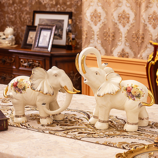欧式陶瓷大象摆件一对招财镇宅吉祥大号客厅电视柜玄关酒柜装饰品
