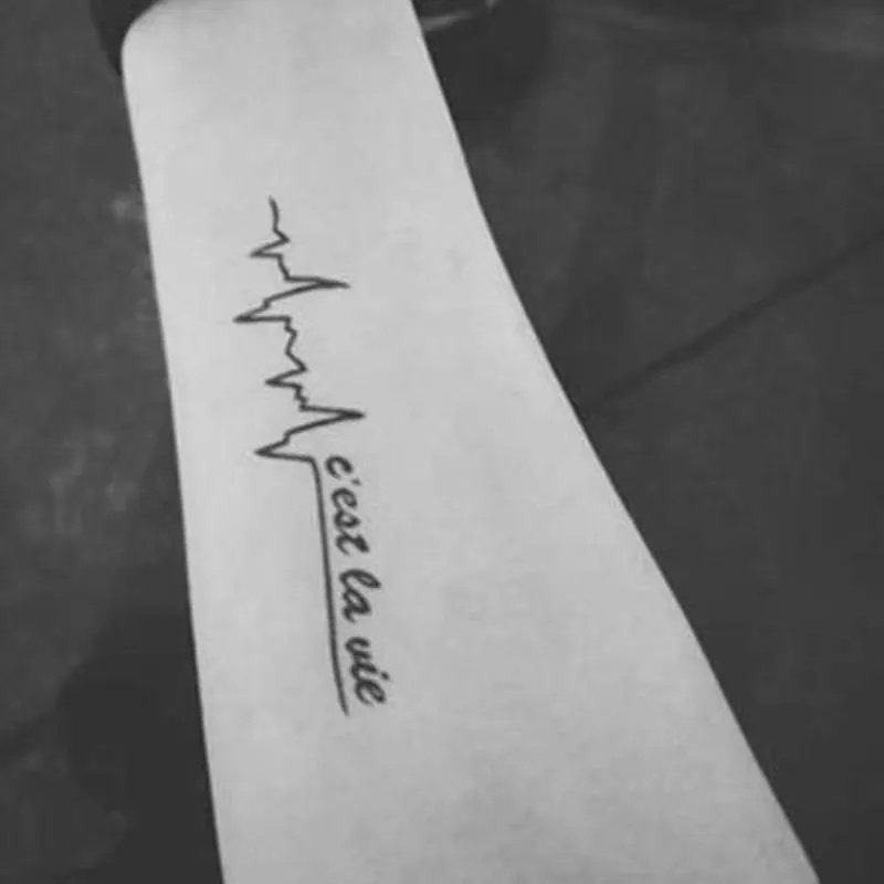 心电图纹身贴防水男女持久韩国仿真小清新可爱英文ins性感刺青贴